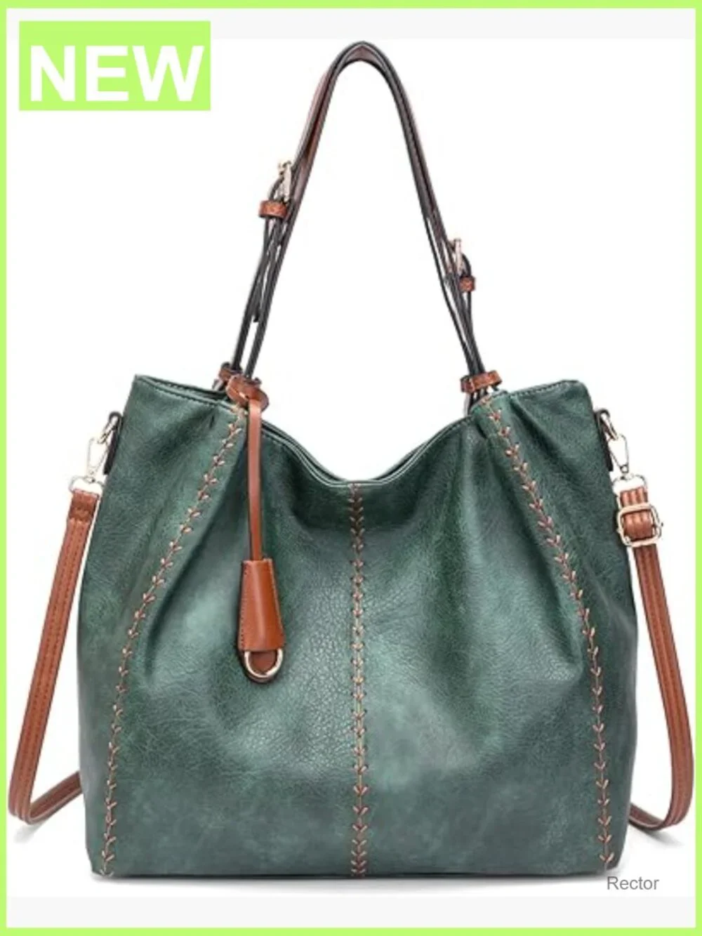 Vintage PU Hobo Shoulder Bag, Bucket Tote with Rivet Detail